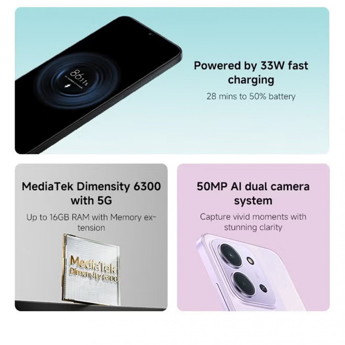 ريدمي 15C 5G ثنائي الشريحة وذاكرة وصول عشوائي سعة 8 جيجابايت وذاكرة تخزين سعة 256 جيجابايت باللون الأسود الداكن